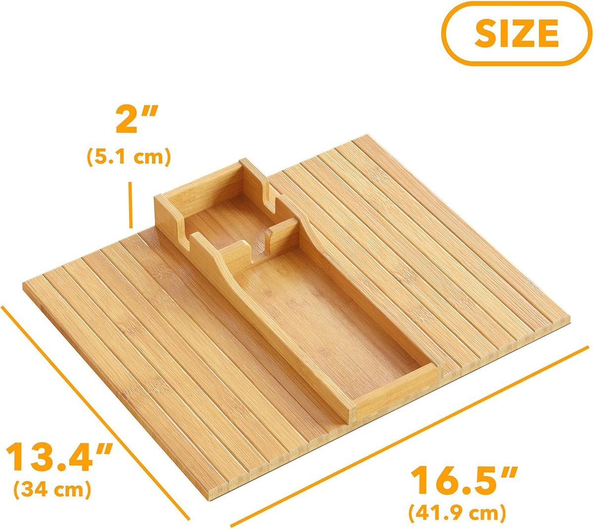 SpaceAid Bamboo Couch Cup Holder, Anti Falling Foldable Sofa Armrest Tray with Cup Holder, Couch Arm Side Table Organizer for Drink Cup Remote Snacks (Natural) (Pack of 2)
