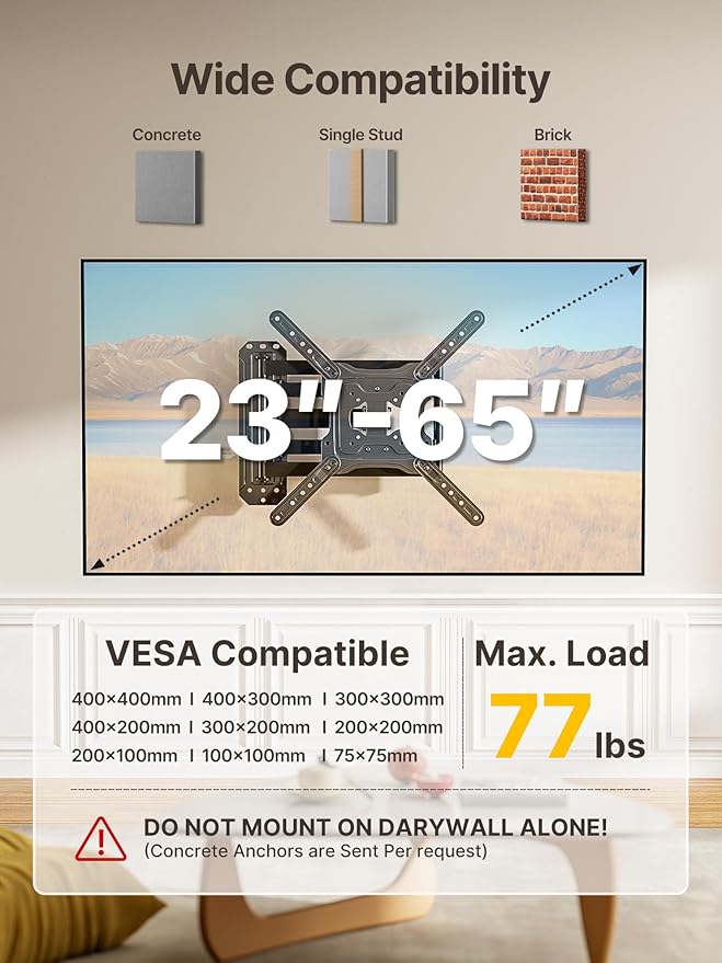monTEK Long Arm TV Wall Mount for Most 23-65 Inch TVs, 37 Inch Long Extension TV Mount Swivel and Tilt, Full Motion Wall Mount Tv Bracket Fit Max VESA 400 x 400mm, Up to 77 lbs