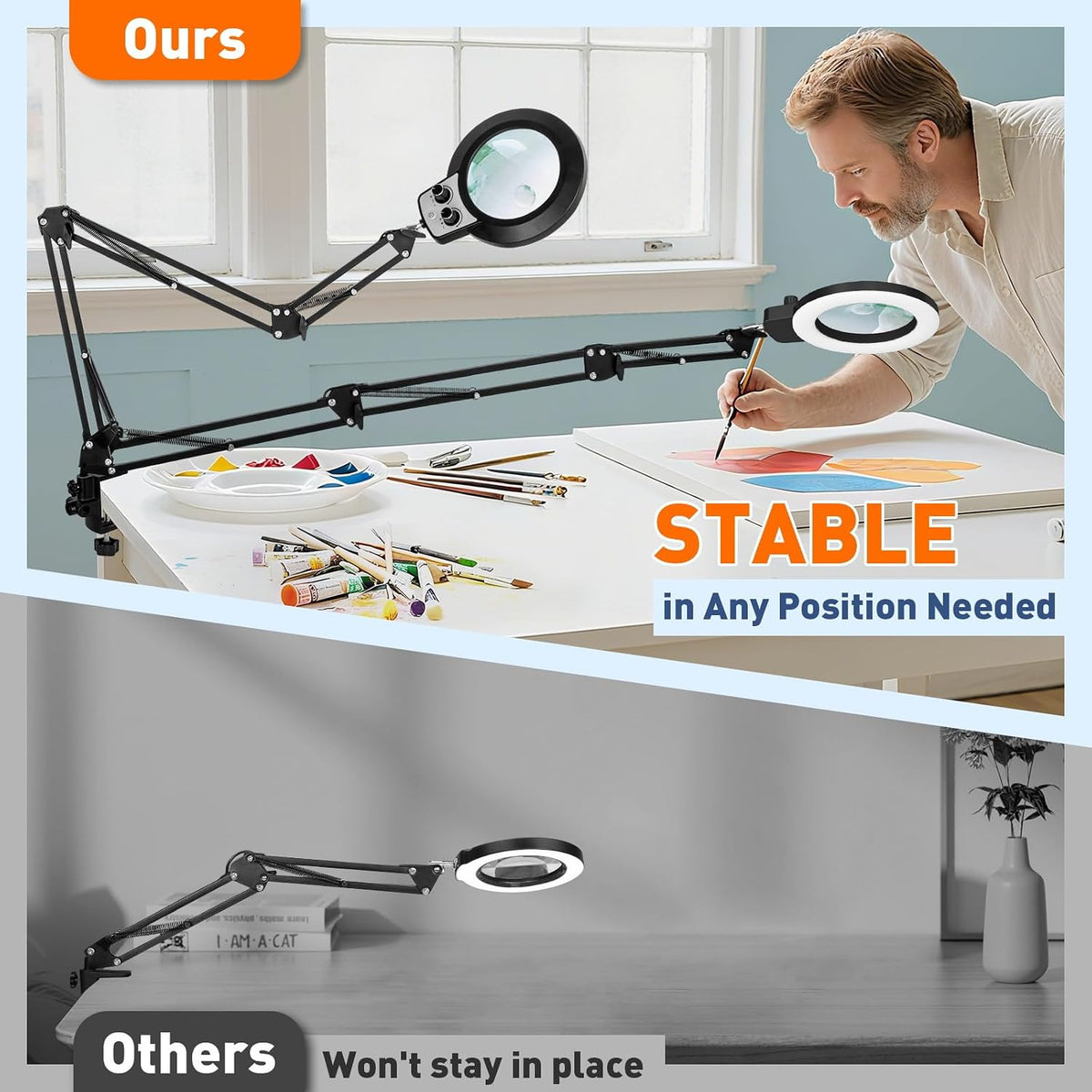KIRKAS 12X 30X Magnifying Glass with Light and Stand, Extra-Long Arm Knob