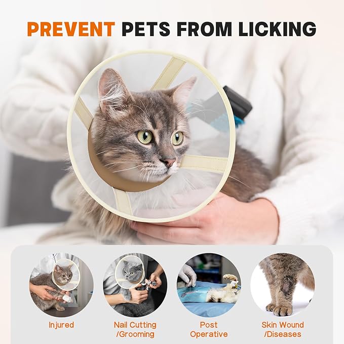 Cat Cone Collar Soft- Adjustable Comfortable Air Mesh Recovery Cone After Surgery to Stop Licking and Scratch, Alternative to Plastic Elizabethan Collar for Cat, Whiskers Freedom (Brown, XS)