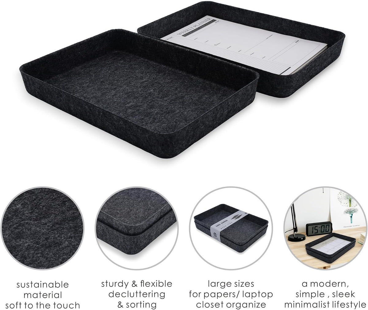 Welaxy 2pc Office desk drawer organizer tray documents Storage bin Charcoal