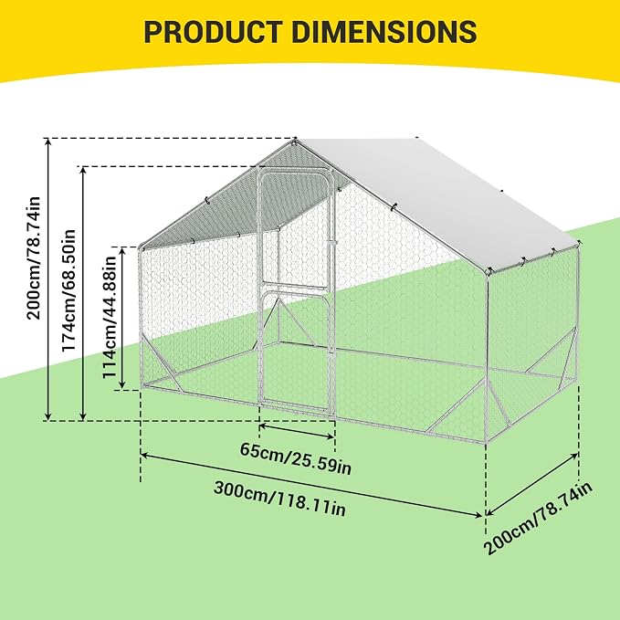 9.8X6.5x6.5FT, Large Walk in Chicken Run Pen Cage, Metal Coop Clearance