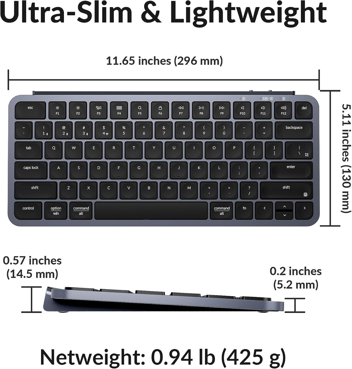 Keychron B1 Pro Ultra-Slim Wireless Keyboard, ZMK/Launcher Programmable Bluetooth/2.4GHz/Wired, 1200 Hours Battery Life, Silent Scissor Switch Office Keyboard for Mac/Windows/Linux - Gray
