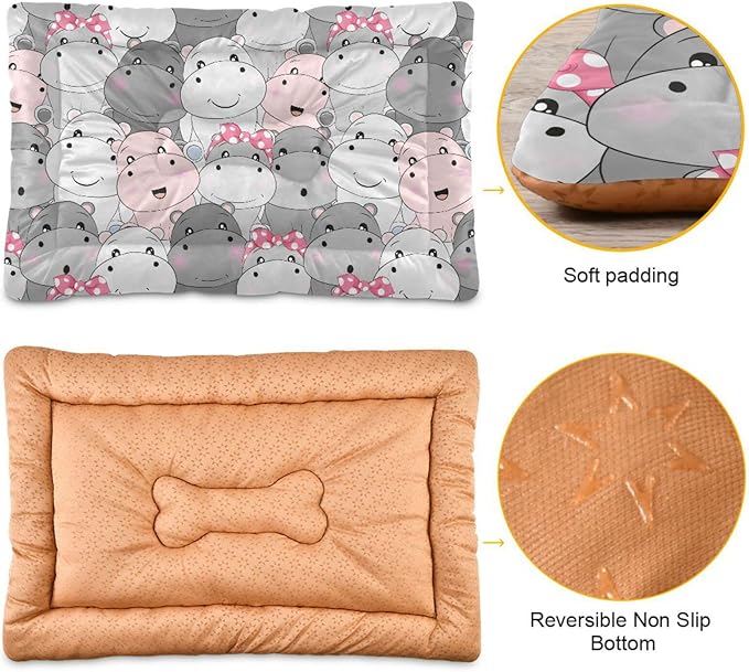 Hippo Cartoon Pet Bed Cute Dog Bed Mat Absorbing Non Slip Pad Pet Sleeping Mat for Small, Medium, and Large Dogs Puppy Cat 24 in x 18 in