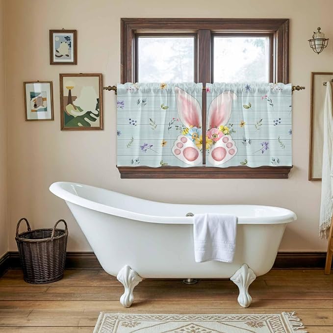 Easter Kitchen Tier Curtains 36 Inch Long 2 Panel Set, Rod Pocket Half Window