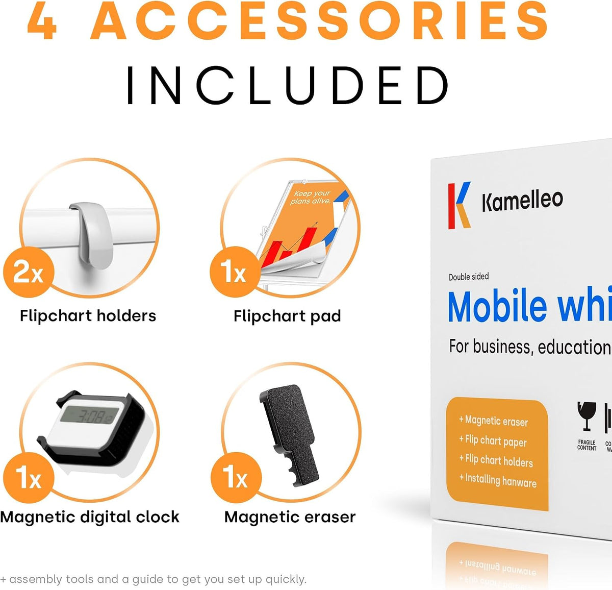 Kamelleo Rolling Whiteboard on Wheels 96" x 46", Double Sided White Board