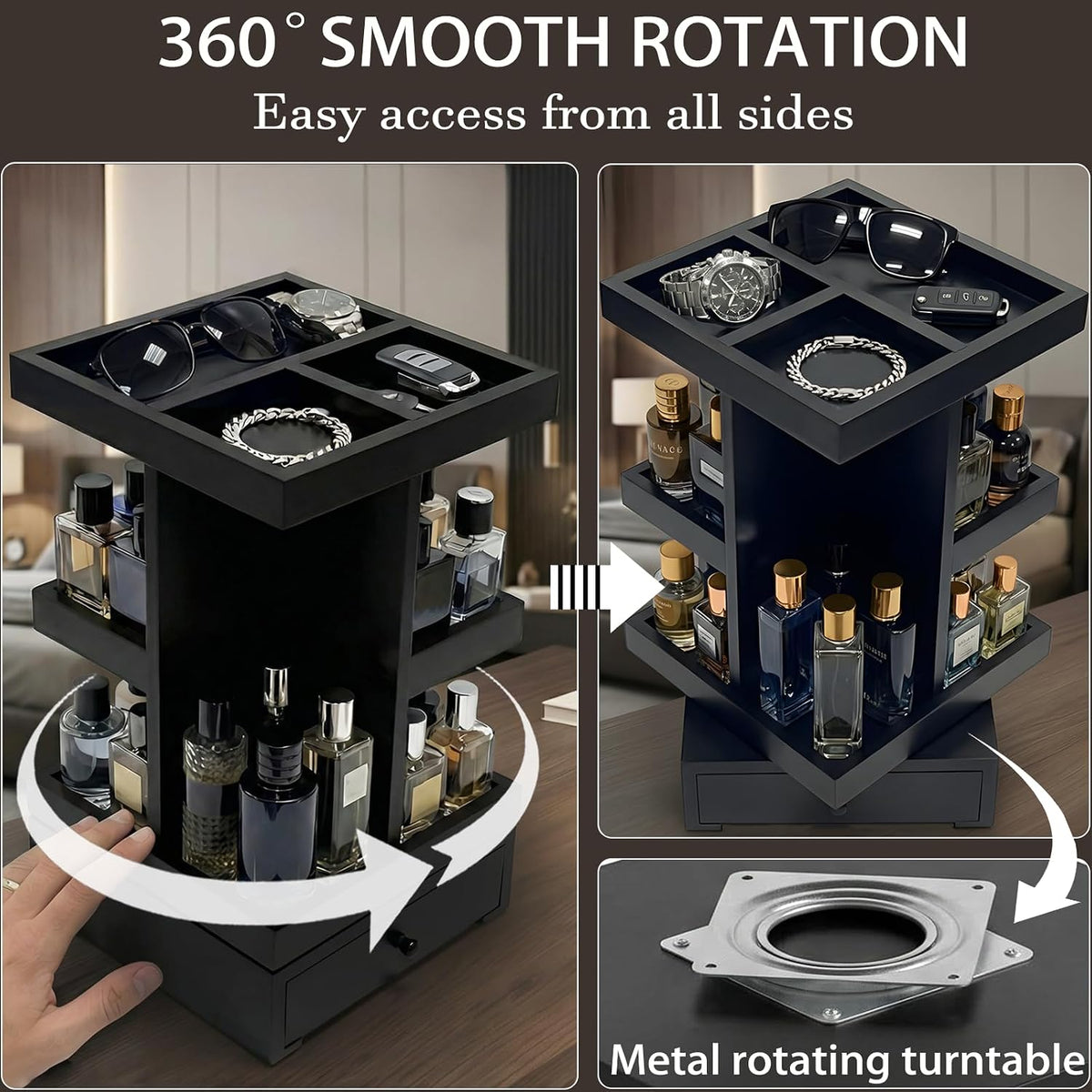 4-Tier Rotating Cologne Organizer for Men, Modern Black