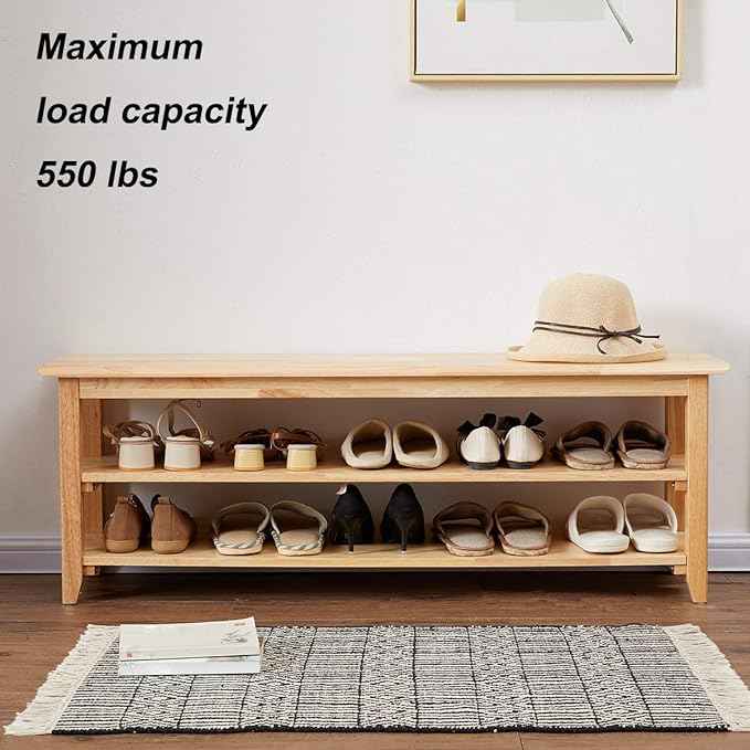 XKZG Storage Bench Wooden Shoe Rack Bench Simple Style Wood Entryway Bench