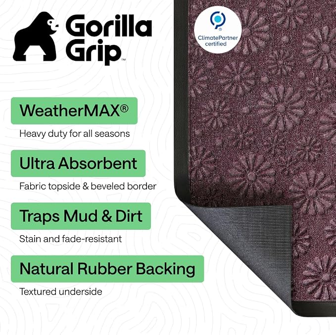 GORILLA GRIP 100% Waterproof All-Season WeatherMAX Doormat, Durable Natural