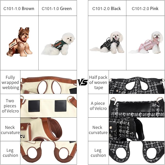 Dog Lift Harness Dog Carrier Dog VES Harness Adjustable Dog Leash with Small Puppy Treat Bag（Black,M）