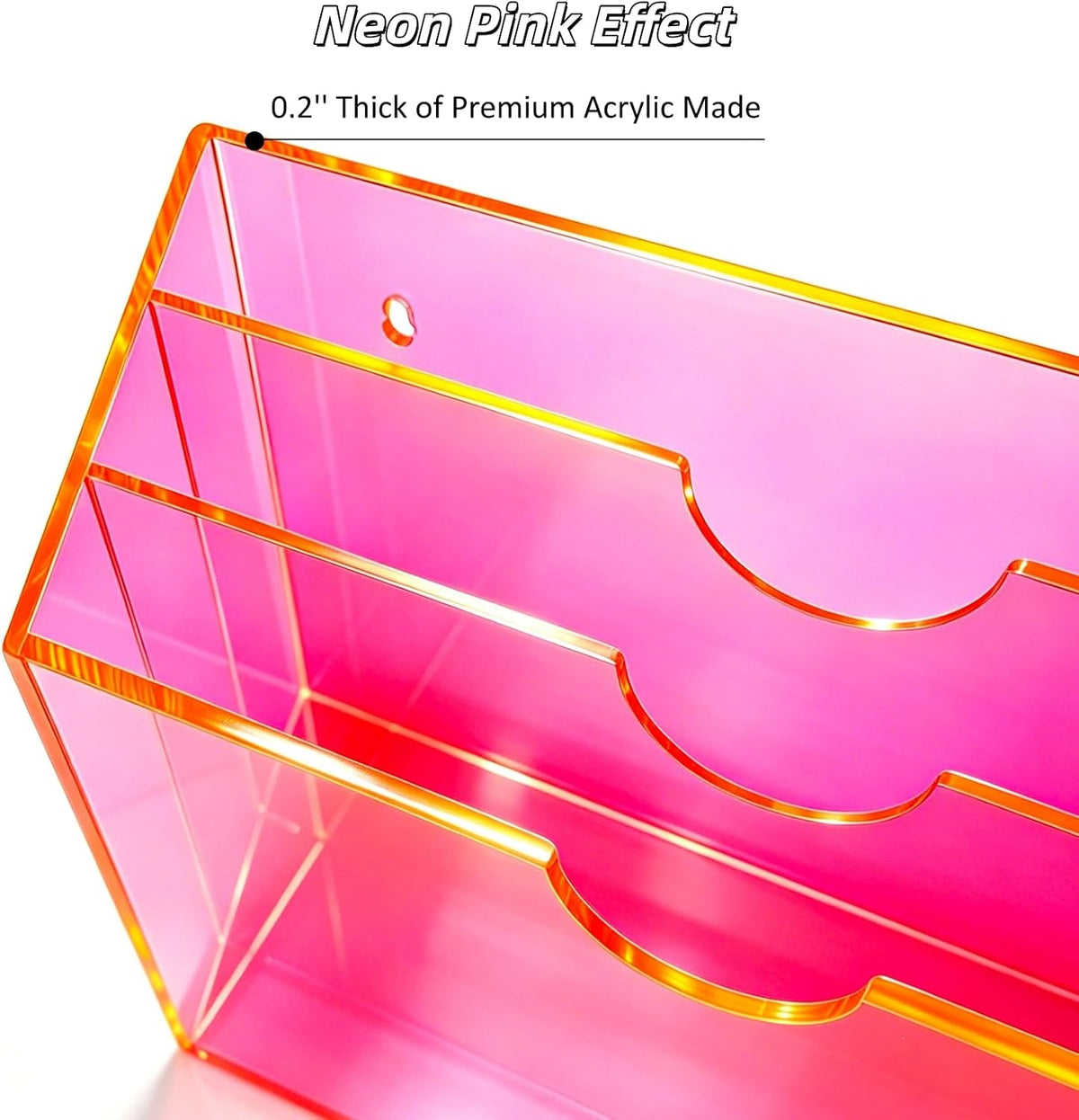 3-Tier Wall File Organizer Acrylic Hanging File Holder Magazine Holder Wall Mount, Neon Pink