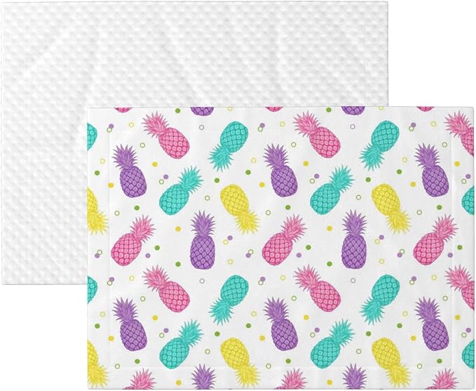 Two Sided Plush Pet Blanket for Crates Carriers Home Use, Colorful Tropical Summer Pineapple Print, Reversible Throw with Cozy Dot Fabric and Silky Reverse for Small Large Pets
