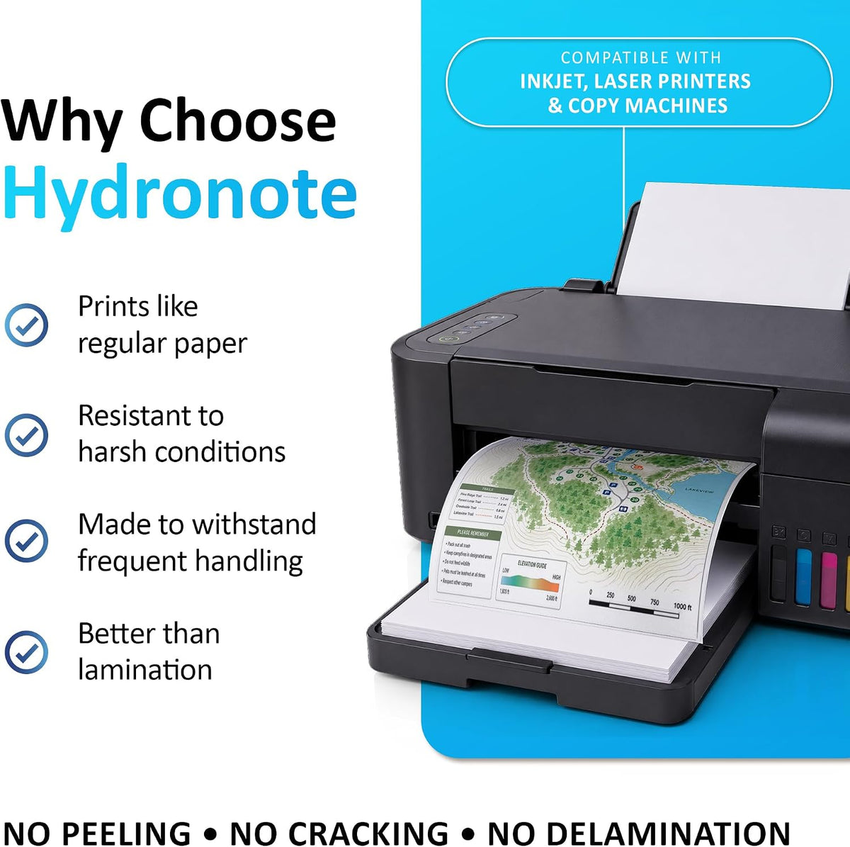 TerraSlate Waterproof Paper - Hydronote 54lb Multipurpose Copy Paper 8.5” x 11”, Bulk Printer Paper, Inkjet Printer and Laser Printer Paper Compatible - Rain/Weather/Rip-proof (1500 Sheets)