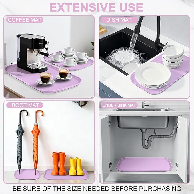 Silicone Pet Food Mat with Raised Edge for Food and Water Bowl, Dog Feeding Mats, Cat Food Trays for Floor Waterproof, Rubber Tray for Dogs and Cats, 19 x 12 x 0.7 Lavender