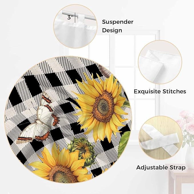 Sunflowers Bathroom Curtains 63 Inch Length, Window Curtains Tab Top