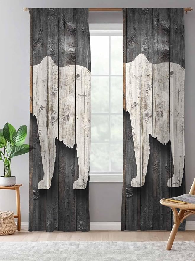 Sheer Curtains 108 Inches Long, Vintage White Brown Bear Semi Sheer Curtains