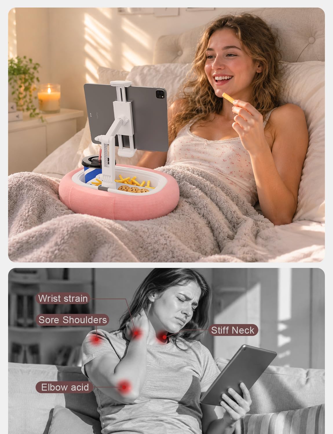 TAZENI Kindle Tablet Pillow Stand Accessories for Bed Reading, with 3 Trays