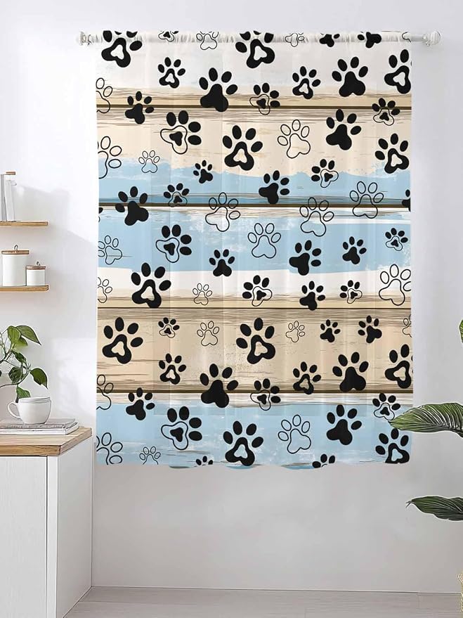Sheer Curtains 72 Inches Long, Vintage Farmhouse Rustic Wooden Grain Privacy