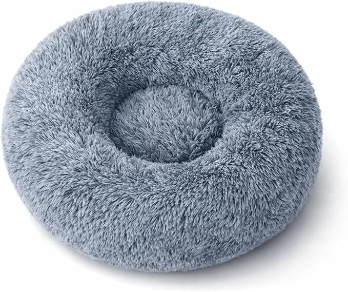 SALAN Dog & Cat Bed for Indoor Cats, 16in Calming Donut Bed for Puppy and Kitten, Washable Round Fluffy Pet Bed for Small Medium Dogs and Cats.(Gray)