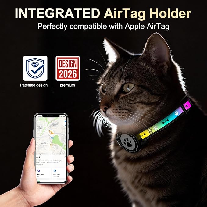 Airtag Cat Collar Breakaway, Reflective Cat Collar with AirTag Holder and Bell, Compatible with Apple Air Tag, Comfortable Padding, Adjustable, Durable (Orange, XS)