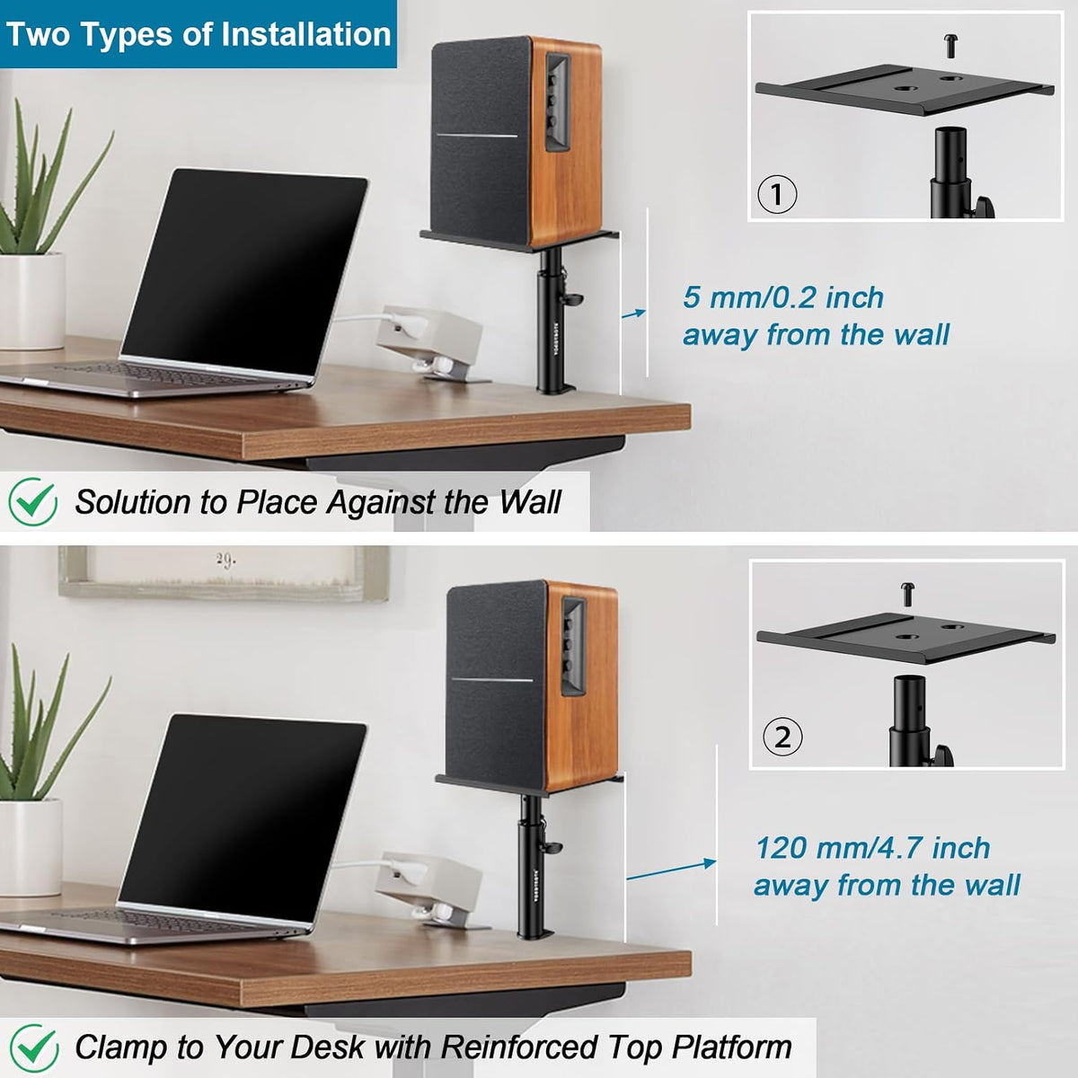 Vondynote Studio Monitor Stands Clamp Speaker Stands with Isolation Pads