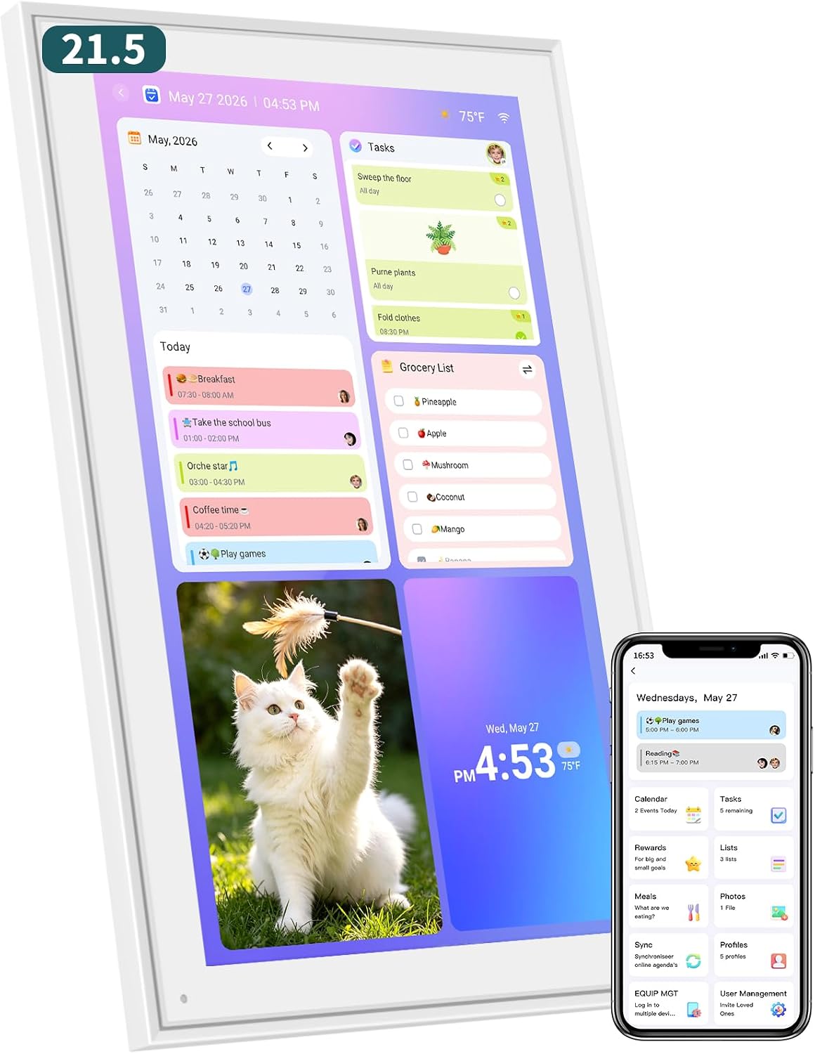 21.5 Inch Digital Calendar Wall Touch Screen Chore Chart Reward System