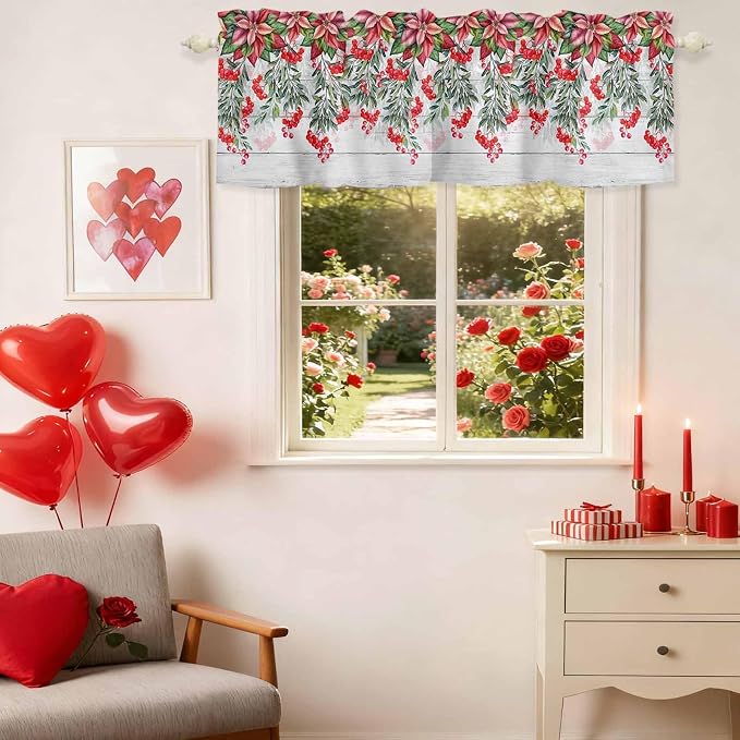 Poinsettia Berry Valance Curtains