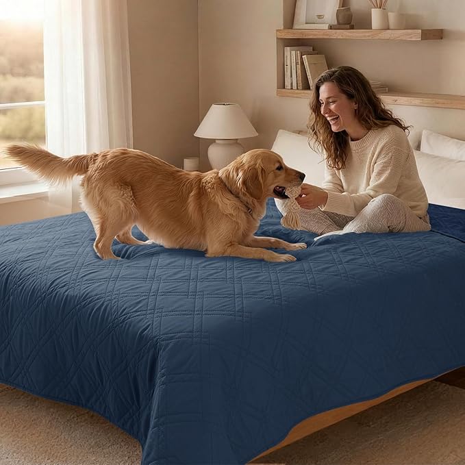 100% Waterproof Dog Couch Protector, Triple-Layer Waterproof Dog Bed Cover Pet Blanket Reversible 2-Tone Sofa Shield, Non-Slip Furniture Guard for Pets(82×92 Inch, Blue+Navy Blue)