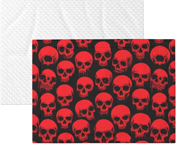 Dog and Cat Blanket in One, Red Blood Vintage Skull, Double Sided Plush Throw with Raised Dot Pattern on One Side and Flat Velvet on Other for Variety