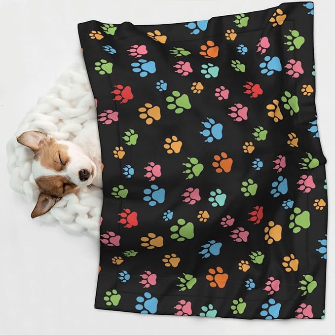 Double Sided Pet Mat for Dog Bed Topper Cat Blanket Furniture Protector, Pink Red Blue Green Dog Pug Paws, Reversible Plush with Tactile Dot Pattern for Style Change