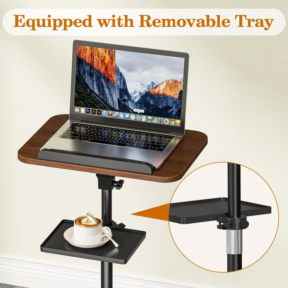 Snughome Floor Book Stand with Removable Tray, Wood Standing Book Stand for Reading, Height Adjustment 21"-51", Music Stand Cookbook Stand Textbook Stand Laptop Stand Book Holder for Display