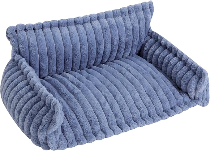 Blue Plush Pet Sofa Bed for Small Dogs & Cats, Removable Washable Fluffy Couch with Pillow, Non-Slip Soft Cat Dog Bed Large Size, Modern Pet Furniture(Blue)
