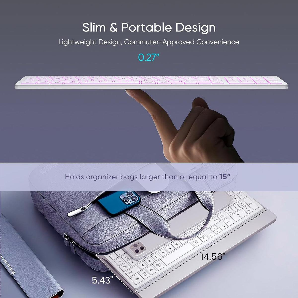 SABLUTE Wireless Keyboard with 7-Color Backlight, Quiet Low-Profile Keys