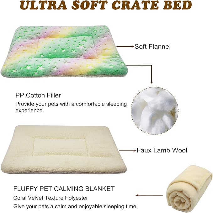 Cat Dog Bed Mat & Blanket, Reversible Pets Crate Pad Bed Mat and Ultra Soft Warm Fleece Calming Blanket for Small Puppy Kitty, Washable
