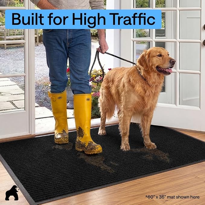 GORILLA GRIP Waterproof Traffic Guard Door Mat, Heavy Duty Entryway Mats