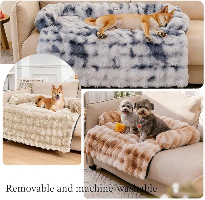 Dream Cloud Pet Sofa Bed for Dogs Cats, 2026 Washable Removable Calming Fluffy Plush Mat for Furniture Protector, Long Fur Non-Slip, for Small/Medium/Large Home Pets (Brown, M: 33.5 * 28.3IN)