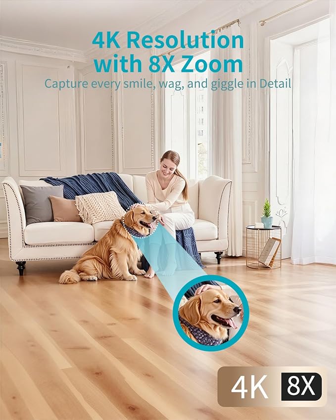 VIMTAG 8MP UHD Pan/Tilt Indoor Camera for Pet/Dog/Cat/Baby/Nanny, Security Camera for Home/Room with Phone App, 5G/2.4G WiFi, Night Vision, 2-Way Audio, Motion Tracking, AI Detection, Works w/Alexa