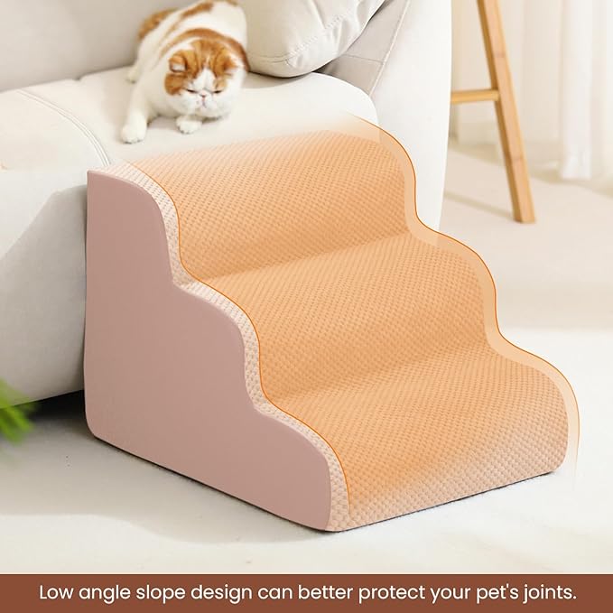 Dog Stairs for Small Dogs, High Density Foam Dog Steps, Extra Wide Non-Slip Pet Ramp for High Beds Or Couch, Soft Doggie Ladder for Dogs Injured, Older Pets, Small Cats, 4 Steps, Pink