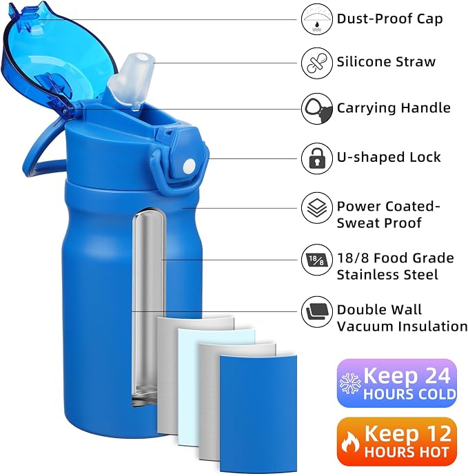 BJPKPK 14 oz Insulated Water Bottle, Stainless Steel Flask | Leak Proof Locking