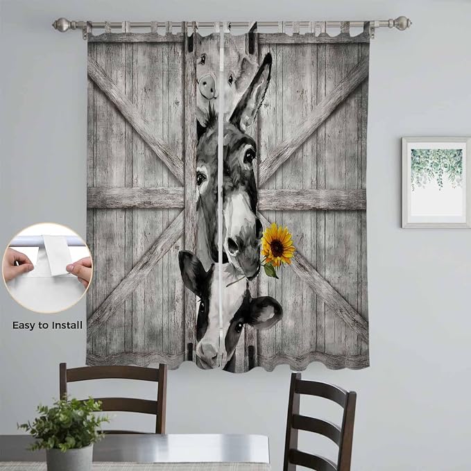Funny Farm Animals Living Room Curtains 96 Inch Length, Window Curtains Tab Top