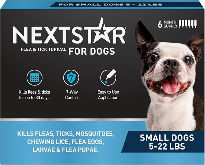NEXTSTAR Flea and Tick Prevention for Dogs, Repellent & Control, Fast Acting Waterproof Topical Drops, Flea and Tick Prevention for Small Dogs, 6 Monthly Doses