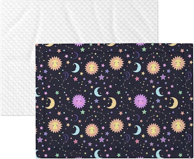 Two Sided Plush Pet Blanket for Warmth Comfort, Trippy Sun Moon Stars, Reversible Throw with Cozy Nubby Side for Chilly Nights Napping Spots Around House