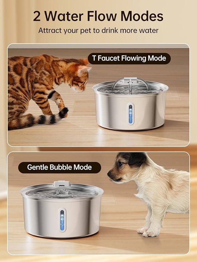 Cat Water Fountain Stainless Steel, 3.2L/108Oz Pet Water Fountain for Drinking, Automatic Metal Dog Water Dispenser Bowl with Quiet Pump, Dual-Stream, Filtration for Cats, Dogs, Multiple Pets Indoor