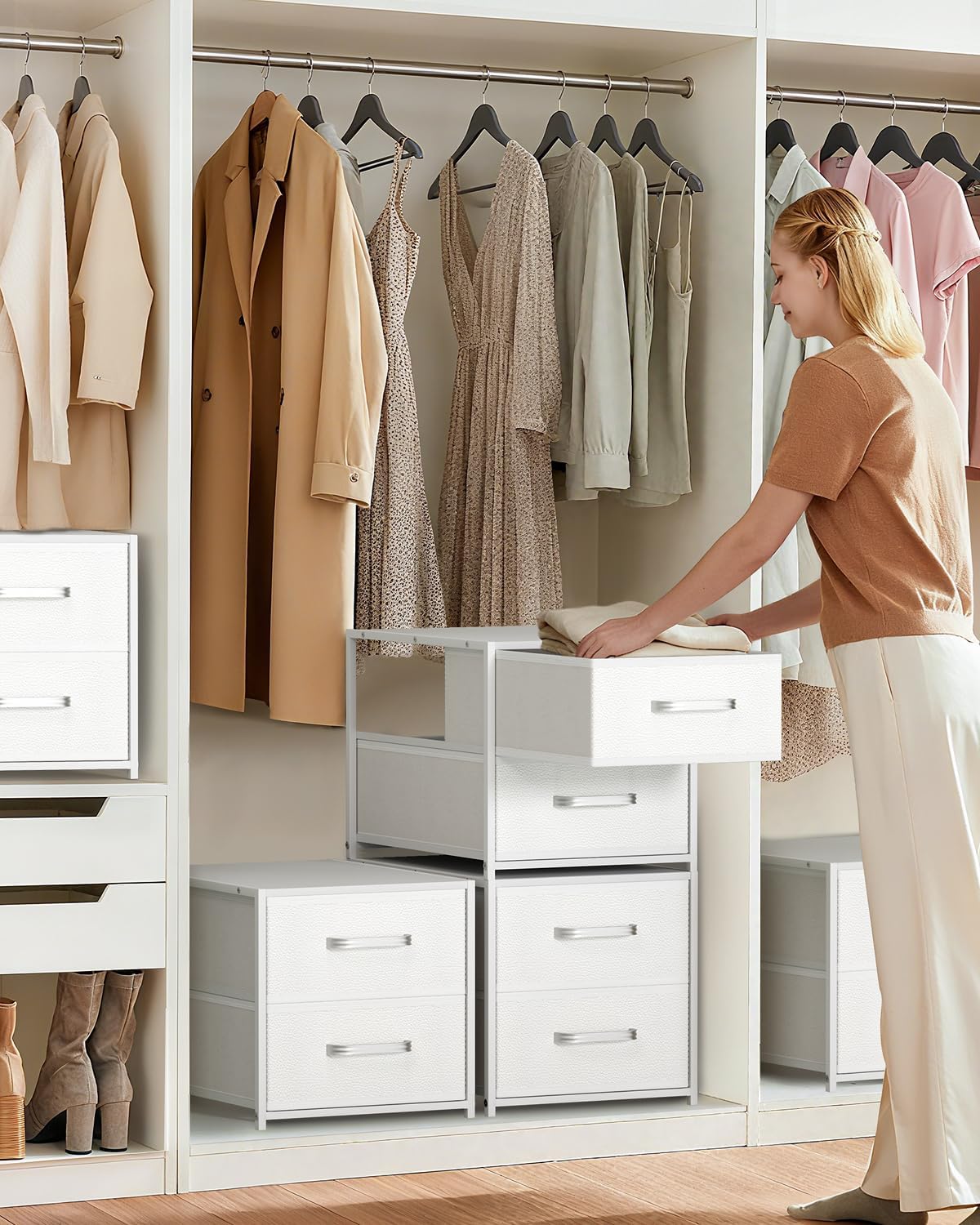 Homsorout 2 Pack Stackable Drawers for Closet, White Storage Drawers