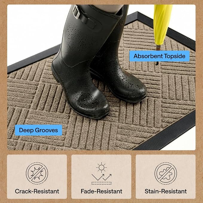 GORILLA GRIP 100% Waterproof All-Season WeatherMAX Doormat US Designed Natural