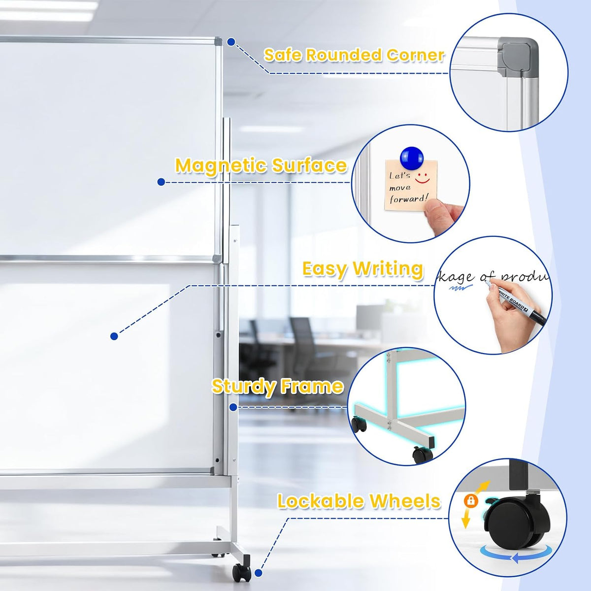 60 x 48 in Rolling Whiteboard Height Adjustable White Board on Wheels