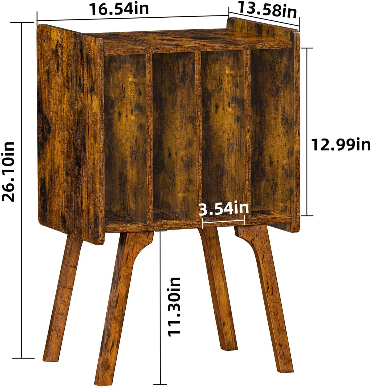 LELELINKY Rustic Brown LP Record Player Stand, Vinyl Record Storage Table