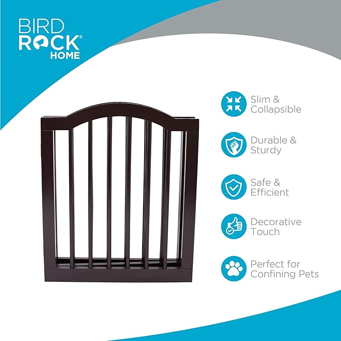 INTERNET'S BEST Arched Top Dog Gate | 4 Panel, 24" H Wooden Pet Barrier for Dogs or Cats | Freestanding Folding Room Divider for Doorways, Hallways, Stairs, and Porch | Portable, Extra Wide | Espresso