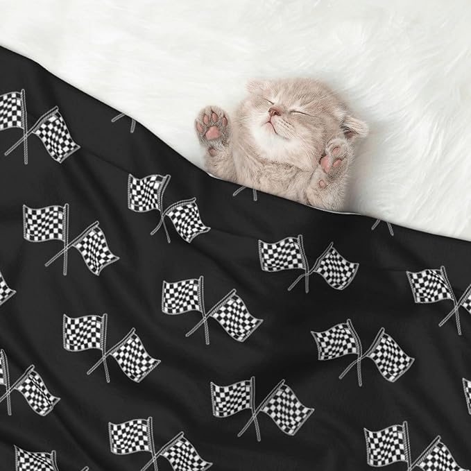 Reversible Pet Blanket for Sofa Protection Pet Comfort, Checkered Racing Flag Black and White, Double Sided Design with Cozy Nubby Nap Side and Durable Smooth Play Side