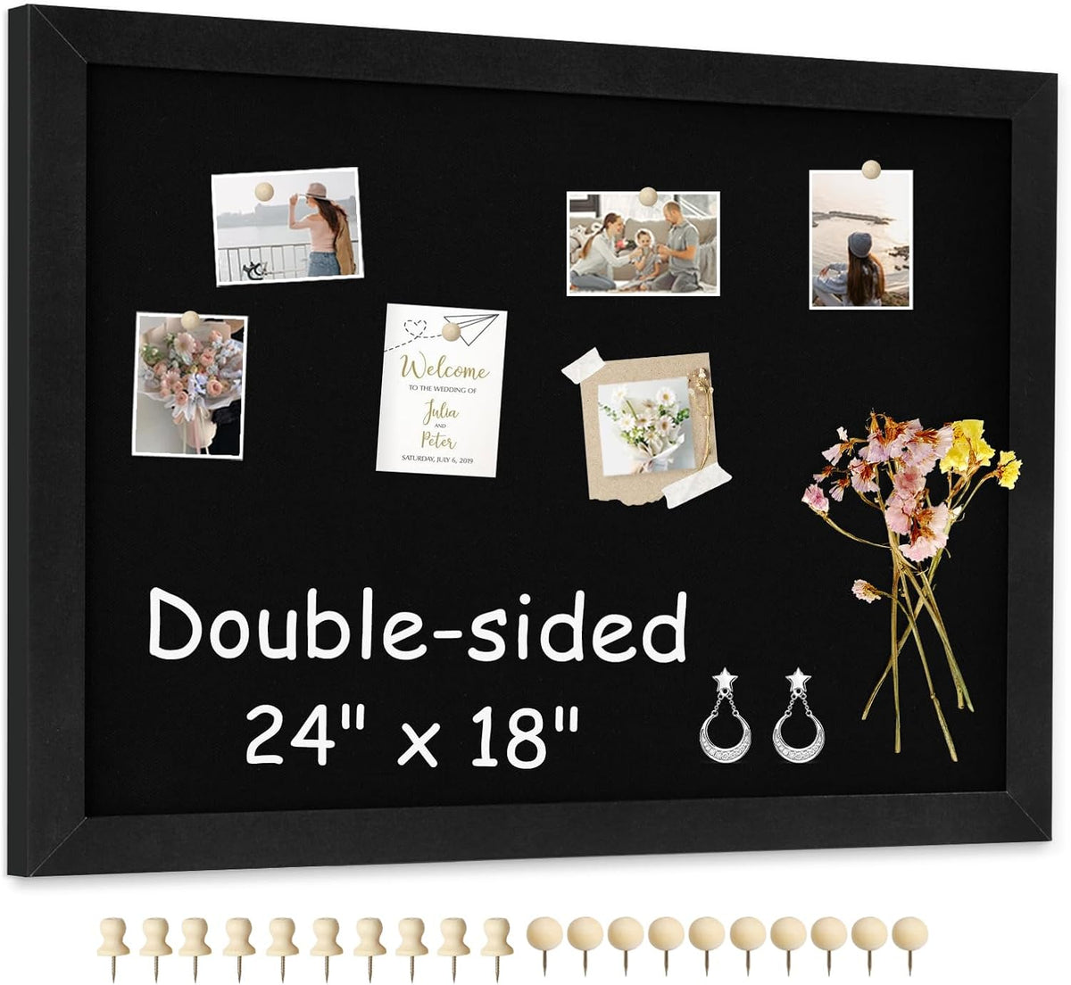 Double-Sided Wood Framed Cork Board with Linen, 24" x 18"（Black）